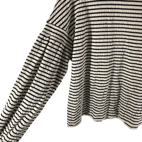 Banana Republic Womens Top Drop Shoulder Balloon Sleeve Striped Black White M - Picture 2 of 4